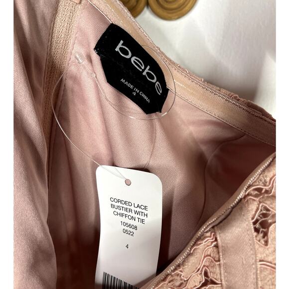 NEW Bebe Women's Corded Lace Bustier With Chiffon Tie 4 - Picture 5 of 8